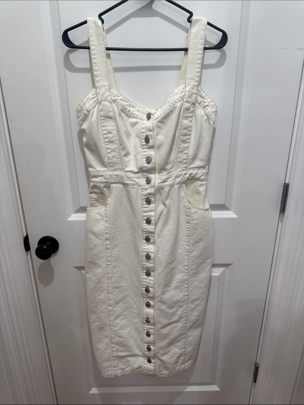 Sleeveless Cream Button-Front Midi Dress